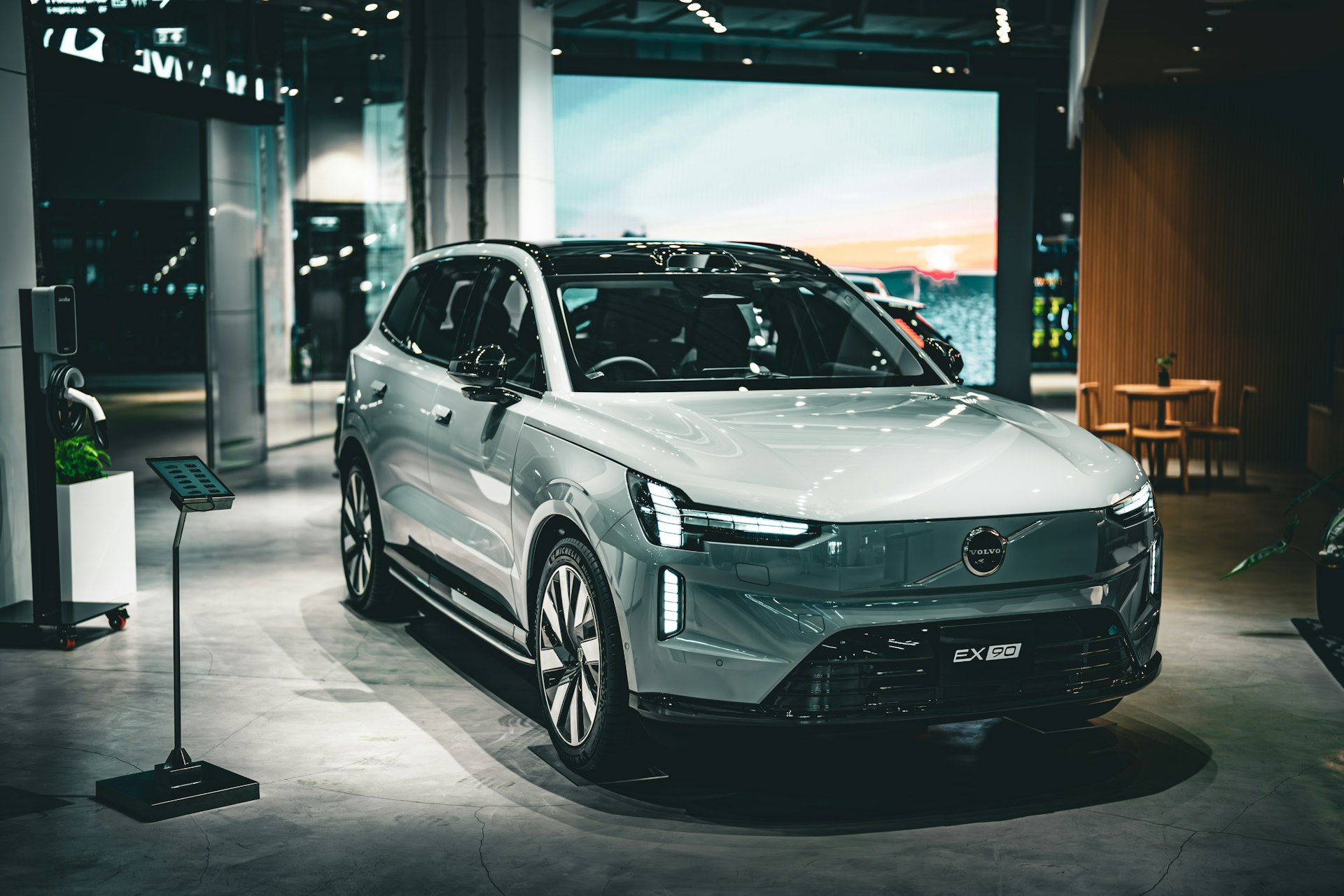 A sleek volvo suv is showcased in an indoor setting.